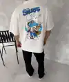 Erkek Ön ve Arka Baskılı T-Shirt Kısa Kol Bisiklet Yaka Regular Fit Tişört -  Beyaz