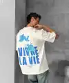 Erkek Ön ve Arka Baskılı T-Shirt Kısa Kol Bisiklet Yaka Regular Fit Tişört - Beyaz