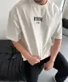 Erkek Ön ve Arka Baskılı T-Shirt Kısa Kol Bisiklet Yaka Regular Fit Tişört - Beyaz