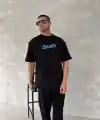 Erkek Ön ve Arka Baskılı T-Shirt Kısa Kol Bisiklet Yaka Regular Fit Tişört - Siyah