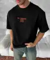 Erkek Ön ve Arka Baskılı T-Shirt Kısa Kol Bisiklet Yaka Regular Fit Tişört - Siyah