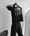 Erkek Ön ve Arka Baskılı T-Shirt Kısa Kol Bisiklet Yaka Regular Fit Tişört -  Siyah