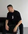 Erkek Ön ve Arka Baskılı T-Shirt Kısa Kol Bisiklet Yaka Regular Fit Tişört - Siyah