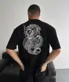 Erkek Ön ve Arka Baskılı T-Shirt Kısa Kol Bisiklet Yaka Regular Fit Tişört - Siyah