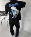 Erkek Ön ve Arka Baskılı T-Shirt Kısa Kol Bisiklet Yaka Regular Fit Tişört - Siyah
