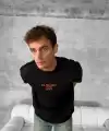 Erkek Ön ve Arka Baskılı T-Shirt Kısa Kol Bisiklet Yaka Regular Fit Tişört - Siyah