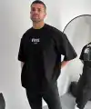 Erkek Ön ve Arka Baskılı T-Shirt Kısa Kol Bisiklet Yaka Regular Fit Tişört -  Siyah