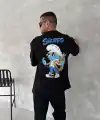 Erkek Ön ve Arka Baskılı T-Shirt Kısa Kol Bisiklet Yaka Regular Fit Tişört - Siyah