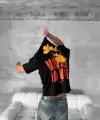 Erkek Ön ve Arka Baskılı T-Shirt Kısa Kol Bisiklet Yaka Regular Fit Tişört - Siyah