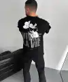 Erkek Ön ve Arka Baskılı T-Shirt Kısa Kol Bisiklet Yaka Regular Fit Tişört -  Siyah
