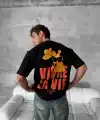Erkek Ön ve Arka Baskılı T-Shirt Kısa Kol Bisiklet Yaka Regular Fit Tişört - Siyah