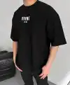 Erkek Ön ve Arka Baskılı T-Shirt Kısa Kol Bisiklet Yaka Regular Fit Tişört -  Siyah