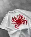 Erkek Örümcek Baskılı Tişört Kısa Kollu Bisiklet Yaka T-Shirt - Beyaz