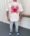 Erkek Örümcek Baskılı Tişört Kısa Kollu Bisiklet Yaka T-Shirt - Beyaz
