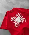 Erkek Örümcek Baskılı Tişört Kısa Kollu Bisiklet Yaka T-Shirt - Kırmızı