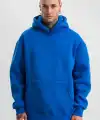 Erkek Oversize 3 İplik Pamuklu Kapüşonlu Kanguru Cepli Hoodie Sweatshirt - Saks Mavisi