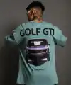 Erkek Oversize Baskılı Tişört – Golf GTI Retro Araba Desenli, Ön & Arka Dijital Baskı, Sokak Modası Stil - Mint Yeşili
