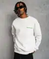 Erkek Oversize Sweatshirt Ön ve Sırt Baskılı 3 İplik Pamuklu - Beyaz