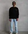 Erkek Oversize Sweatshirt Ön ve Sırt Baskılı 3 İplik Pamuklu - Siyah