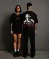 Erkek Oversize Tişört – Beyaz 24/1 Penye Kumaş, Bisiklet Yaka, Ön & Arka Baskılı, Streetwear Tarzı Rahat Büyük Kalıp T-Shirt - Siyah