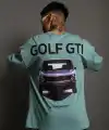 Erkek Oversize Tişört Golf GTI Retro Araba Baskılı T-shirt - Mint Yeşili