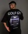 Erkek Oversize Tişört Golf GTI Retro Araba Baskılı T-shirt - Siyah