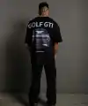 Erkek Oversize Tişört Golf GTI Retro Araba Baskılı T-shirt - Siyah