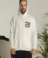 Erkek Oversize Üç İplik Kapüşonlu Sweatshirt –Sırt ve Ön Baskılı, Kanguru Cepli, Rahat Kalıp Maskot Desenli Model - Siyah Beyaz