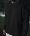 Erkek pamuklu Bisiklet Yaka 3 İplik Basic SweatShirt - Siyah