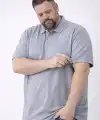 Erkek Polo Yaka Düğmeli Pike Kumaş Tişört Battal Beden Kısa Kol T-Shirt - Gri