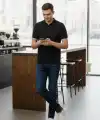 Erkek Polo Yaka Düğmeli Pike Kumaş Tişört Regular Fit Kısa Kol T-Shirt - Siyah