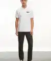Erkek Polo Yaka Düğmeli Tişört Pike Baskılı T-Shirt - Beyaz