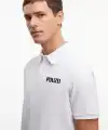 Erkek Polo Yaka Düğmeli Tişört Pike Baskılı T-Shirt - Beyaz