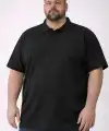 Erkek Polo Yaka Düğmeli Tişört Pike Kumaş Battal Beden Kısa Kol T-Shirt - Siyah
