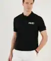 Erkek Polo Yaka Tişört Düğmeli Pike Baskılı T-Shirt - Siyah
