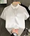 Erkek Polo Yaka Tişört Düğmeli Pike Düz T-Shirt - Beyaz