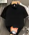 Erkek Polo Yaka Tişört Düğmeli Pike Düz T-Shirt - Siyah