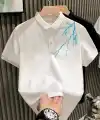 ERKEK Polo Yaka Tişört Düğmeli Pike Yıldırım Baskılı T-Shirt - Beyaz