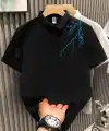 Erkek Polo Yaka Tişört Düğmeli Yıldırım Baskılı Pike T-Shirt - Siyah