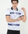 Erkek Polo Yaka Tişört Slim Fit Baskılı Kısa Kol T-Shirt - Beyaz