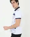 Erkek Polo Yaka Tişört Slim Fit Baskılı Kısa Kol T-Shirt - Beyaz