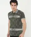 Erkek Polo Yaka tişört Slim Fit Baskılı Kısa kol T-Shirt - Haki