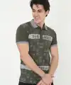 Erkek Polo Yaka tişört Slim Fit Baskılı Kısa kol T-Shirt - Haki