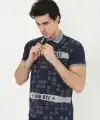 Erkek Polo Yaka  tişört Slim Fit Baskılı Kısa kol T-Shirt - Lacivert