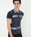 Erkek Polo Yaka  tişört Slim Fit Baskılı Kısa kol T-Shirt - Lacivert