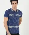 Erkek Polo Yaka tişört Slim Fit Baskılı Kısa kol T-Shirt - Mavi