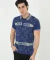 Erkek Polo Yaka tişört Slim Fit Baskılı Kısa kol T-Shirt - Mavi