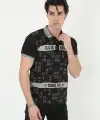 Erkek Polo Yaka tişört Slim Fit Baskılı Kısa kol T-Shirt - Siyah