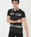 Erkek Polo Yaka tişört Slim Fit Baskılı Kısa kol T-Shirt - Siyah