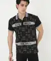 Erkek Polo Yaka tişört Slim Fit Baskılı Kısa kol T-Shirt - Siyah
